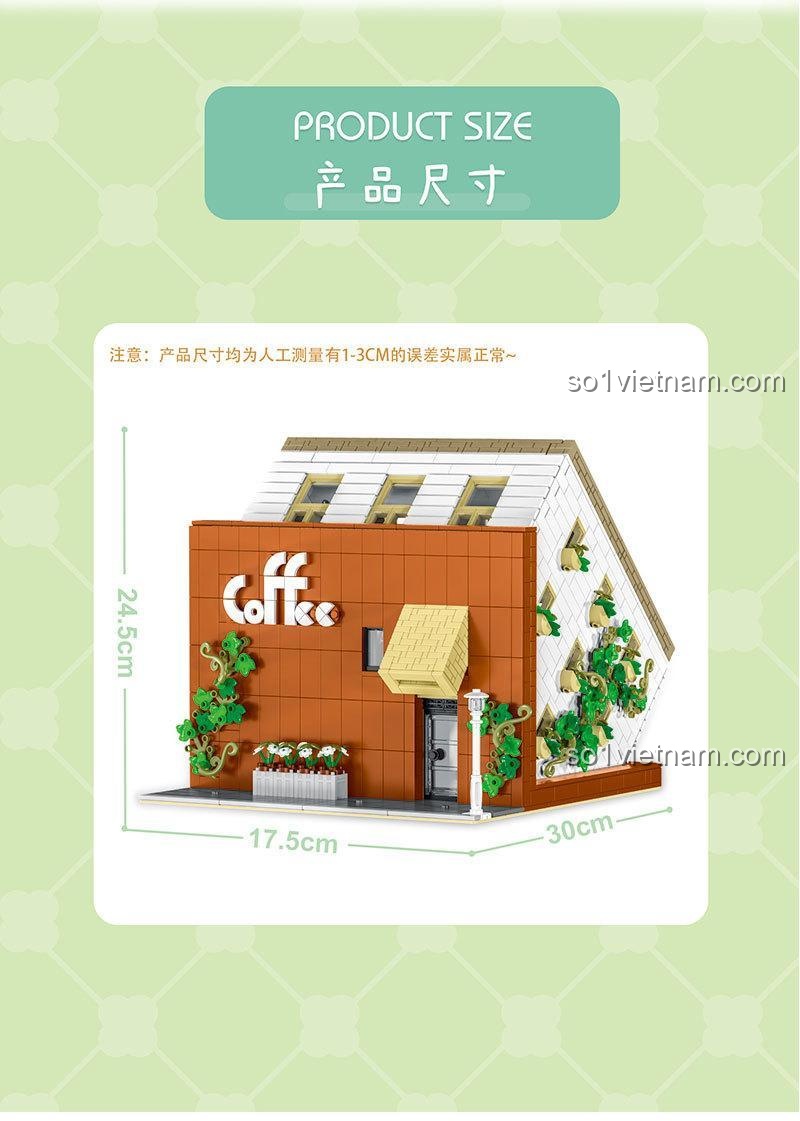 Nội thất chi tiết bên trong 3 tầng của đồ chơi mô hình Quán Cà Phê Lộn Ngược XMORK: khu ăn uống, quầy bar và phòng ngủ.