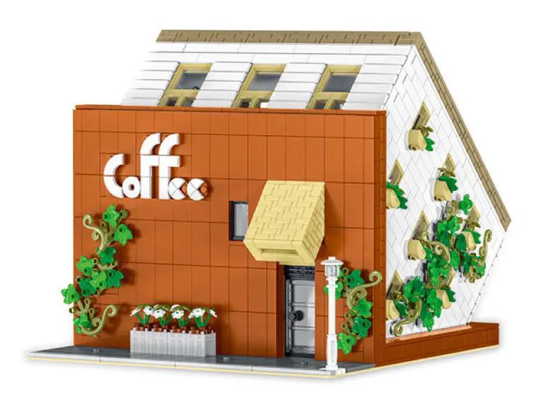 Hình ảnh mặt trước của bộ lắp ghép Quán Cà Phê Lộn Ngược XMORK 10209, một đồ chơi mô hình kiến trúc độc đáo dành cho thanh thiếu niên, giá tốt.