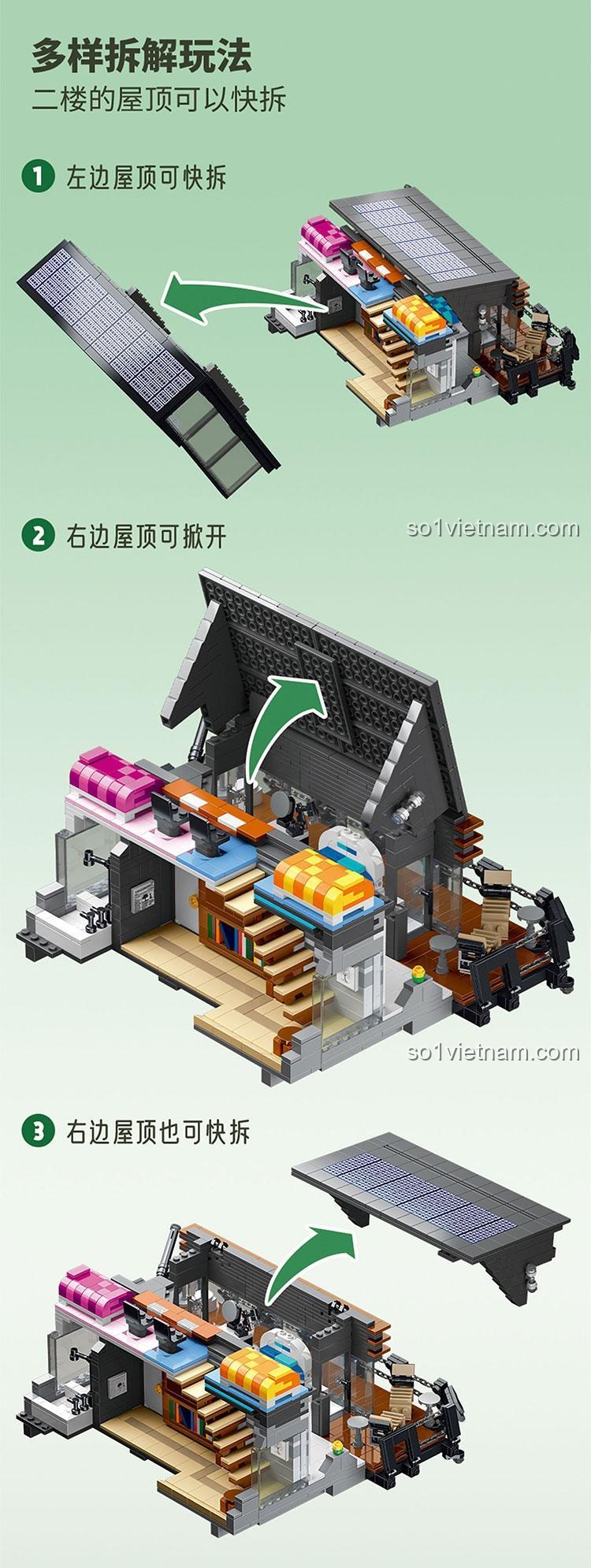 Mái nhà Ngôi nhà Lambda XMORK 10213 với các tấm pin mặt trời, thể hiện thiết kế hiện đại và thân thiện với môi trường.