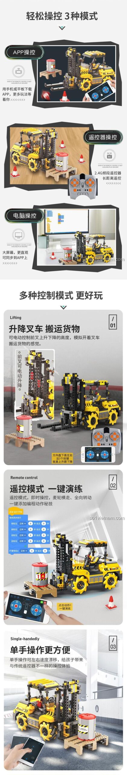 Xe nâng lập trình điều khiển từ xa Xuan Kong BC-12, giáo dục STEM cho trẻ em, phát triển kỹ năng tư duy và lập trình