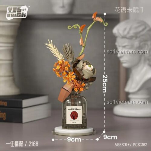 Mô hình bình hoa Yes! Brick 2168 với kích thước 9x9x25cm, bộ xếp hình nghệ thuật cho bé gái 6 tuổi, giúp phát triển khéo léo, giá rẻ.