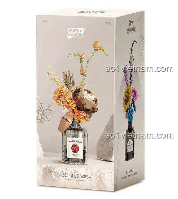 Hộp sản phẩm bộ xếp hình Yes! Brick 2168 Bình hoa nghệ thuật, món quà đáng tiền cho bé gái 6 tuổi, phát triển cảm nhận thẩm mỹ.