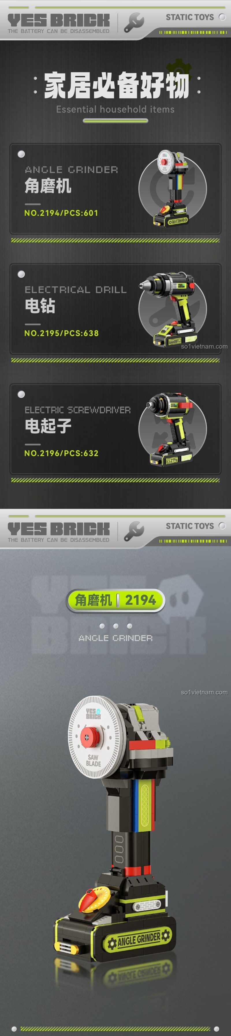 YES BRICK 2194 Máy Mài Góc Mô Hình Lắp Ráp