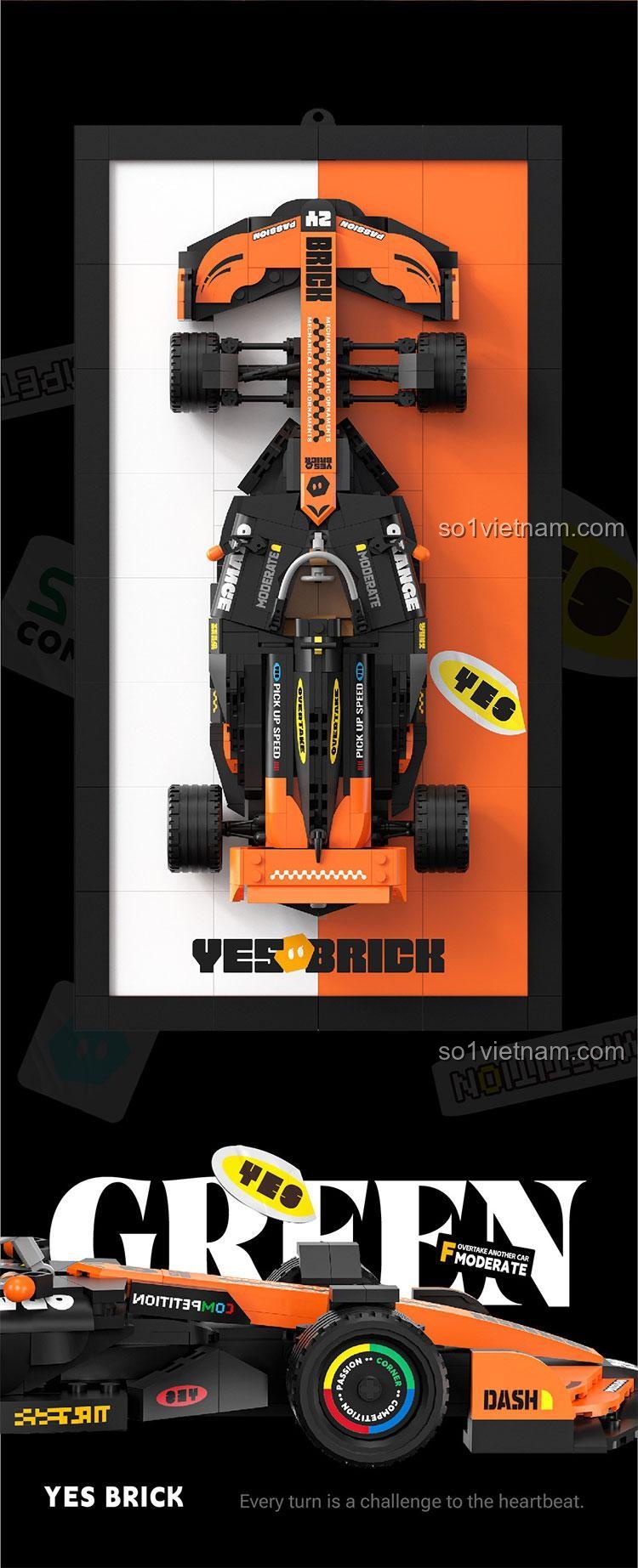Mô hình xe F1 "F1 - Phong Bạo" YES BRICK 2231, bộ lắp ghép 956 mảnh, màu cam đen, đồ chơi mô hình cho bé trai 6 tuổi