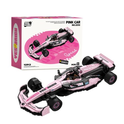 Hộp sản phẩm YES BRICK 2232 Xe Đua F1 Hồng Mộng Mơ, bộ lắp ghép xe đua F1 màu hồng cho bé gái 6 tuổi, 921 chi tiết