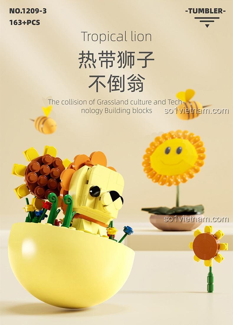 Chi tiết bộ xếp hình YICHAO 1209-3 Sư tử châu Phi, gồm 163 mảnh ghép, món quà sáng tạo cho bé gái.