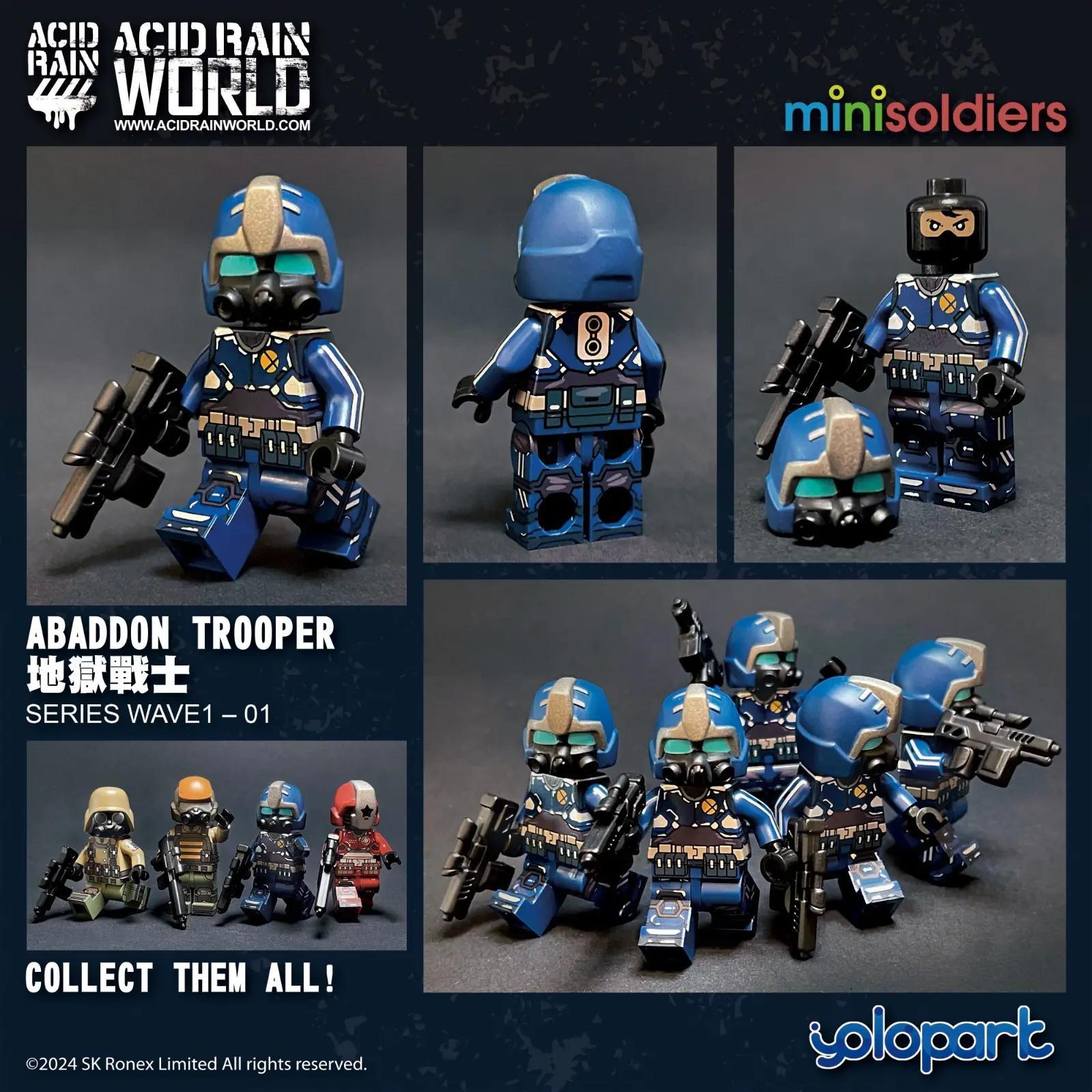 Minifigure Abaddon Trooper của Yolopark, dòng Acid Rain World, màu xanh dương và trắng, chi tiết cao, phù hợp cho bé trai 14 tuổi, giá tốt.