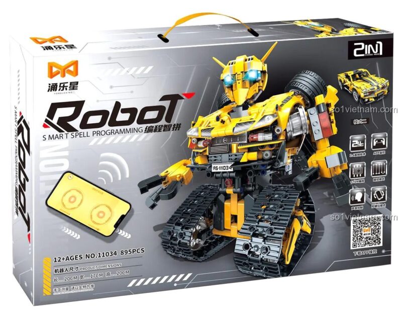 Hộp đồ chơi Yong Le Xing 11034 Robot Lập Trình Biến Hình Bumblebee, bộ lắp ghép giáo dục STEM cho bé trai 12 tuổi, giá hời.
