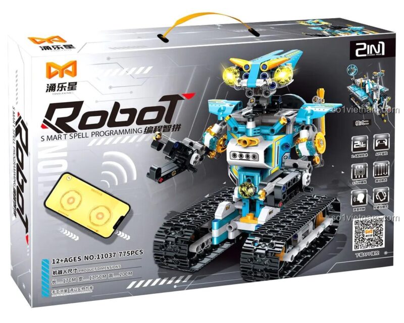 Hộp sản phẩm của bộ lắp ghép Robot biến hình 2 trong 1 Yonglexing 11037, món quà sinh nhật ý nghĩa cho bé trai.