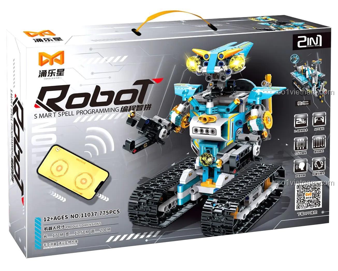 Hộp sản phẩm của bộ lắp ghép Robot biến hình 2 trong 1 Yonglexing 11037, món quà sinh nhật ý nghĩa cho bé trai.