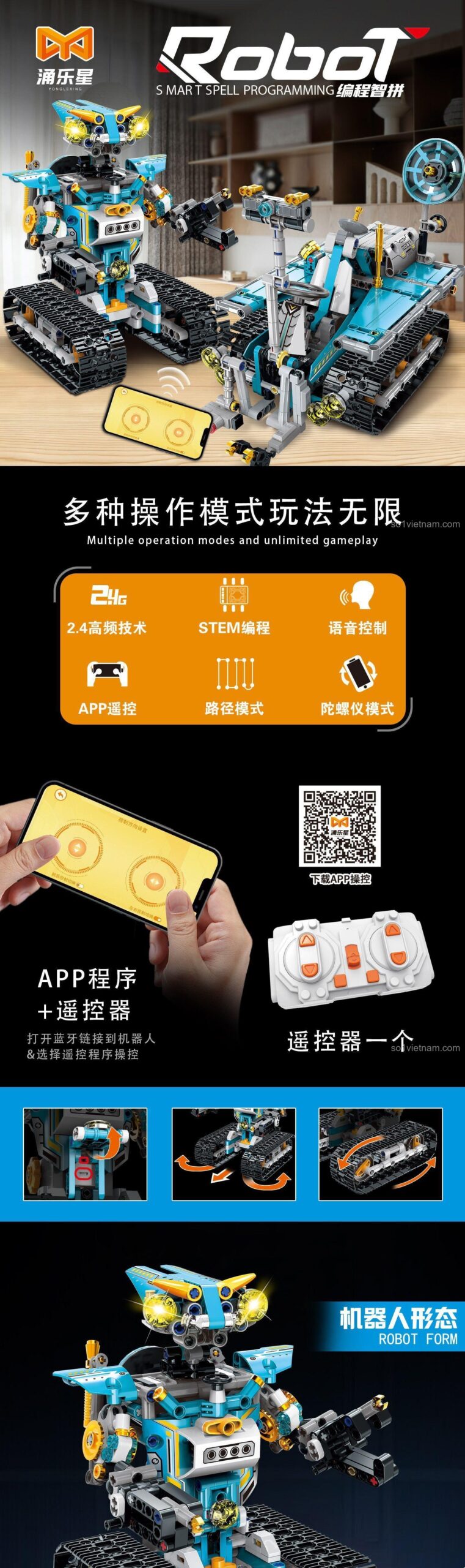Các tính năng thông minh của Robot STEM 11037: điều khiển qua app, lập trình, điều khiển giọng nói, điều khiển từ xa.