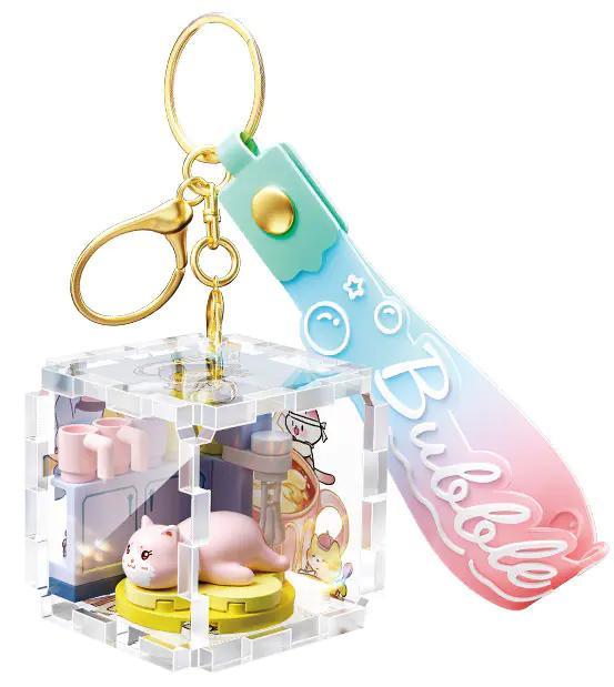 Móc khóa quán cafe mèo Yueguangshe 802066, bộ lắp ghép mèo dễ thương cho con gái 14 tuổi, giá tốt.