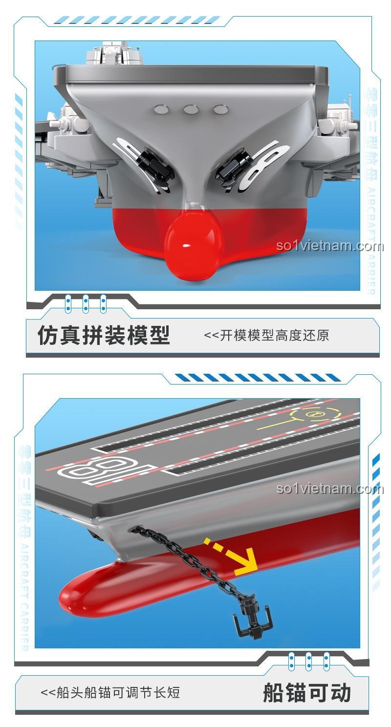 Trưng bày máy bay trên sàn đáp và neo tàu điều chỉnh được của ZDEL DL-40023 Tàu Sân Bay Phúc Kiến 003, đồ chơi mô hình Tàu chiến Phúc Kiến