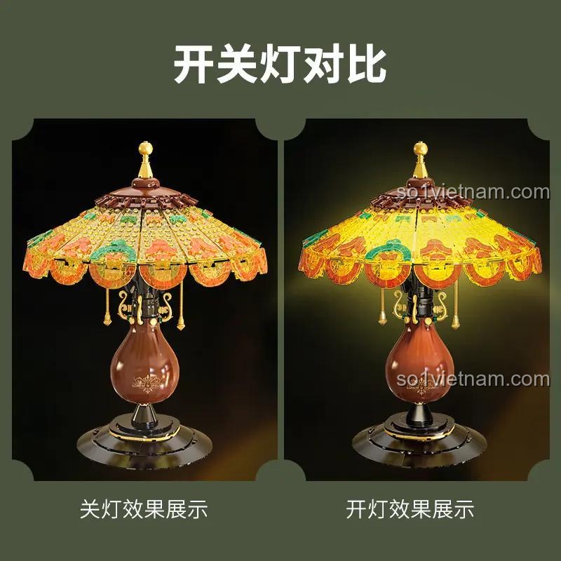 So sánh đèn Bàn Cổ Điển 00398 ZHEGAO khi bật và tắt đèn LED, bộ lắp ghép Đèn Bàn Cổ Điển ZHEGAO, đồ chơi giáo dục cho bé 6 tuổi, giá tốt