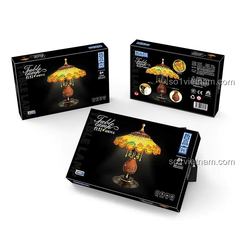 Hộp bộ lắp ghép ZHEGAO 00398 Đèn Bàn Cổ Điển, đồ chơi mô hình Đèn Bàn Retro, hộp sản phẩm có đèn LED, cho bé 6 tuổi, giá rẻ