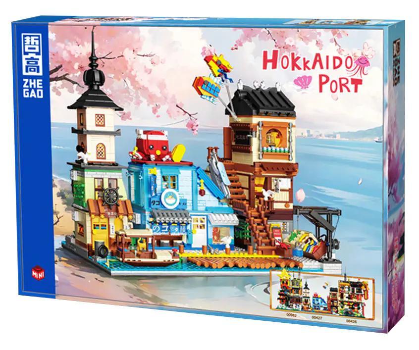 Hộp bộ lắp ghép Bến cảng Hokkaido ZHEGAO 00427, đồ chơi mô hình kiến trúc Nhật Bản cho bé trai 6 tuổi giá rẻ.