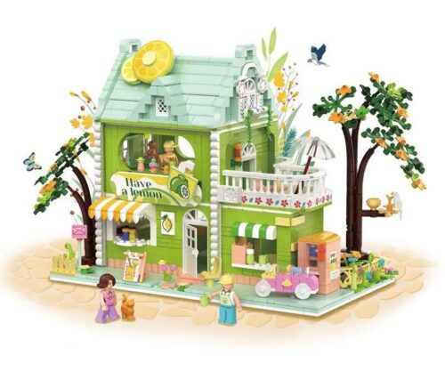 Bộ lắp ghép Cửa hàng trà chanh ZHEGAO 612003, mô hình cửa hàng trà chanh sắc xanh tươi mát, 1350 chi tiết, phù hợp bé gái 6 tuổi, giá tốt