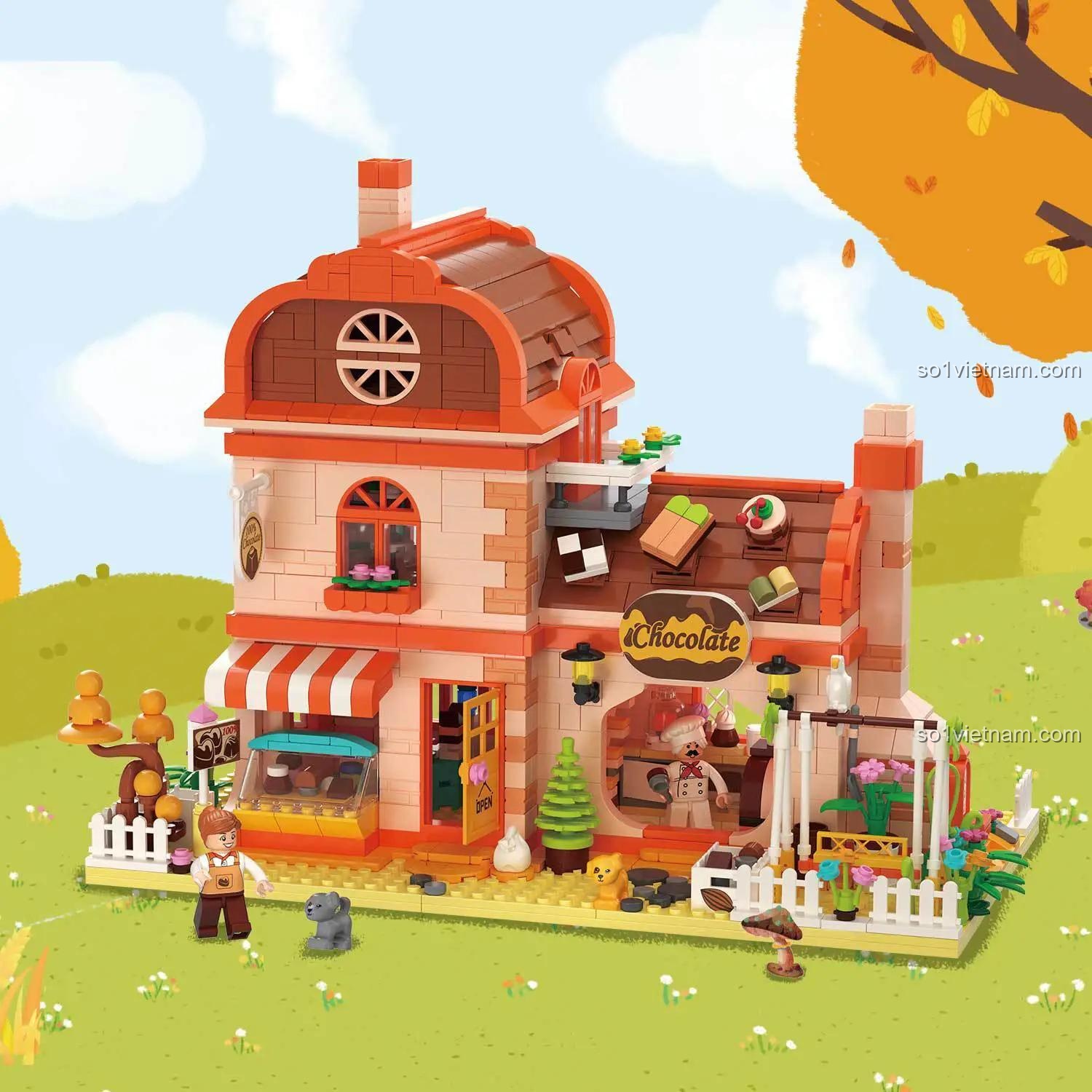Mô hình Tiệm Sô Cô La ZHEGAO 612004, đồ chơi lắp ráp chất lượng cao, giá rẻ cho bé 6 tuổi