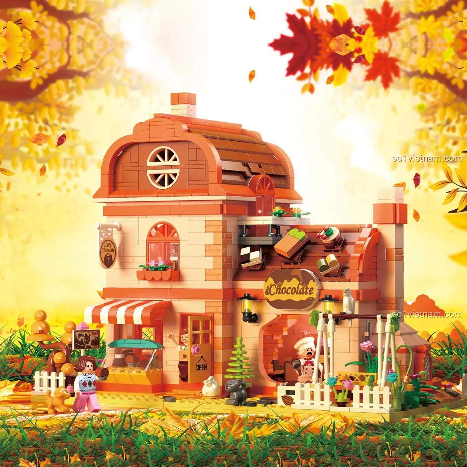 Toàn cảnh bộ đồ chơi xây dựng Xưởng Sô Cô La ZHEGAO 612004, kích thích sáng tạo cho trẻ 6 tuổi