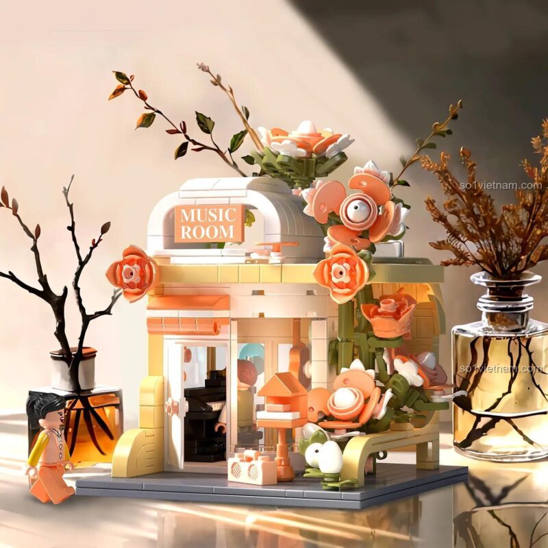 Bộ lắp ghép Phòng Âm Nhạc ZHEGAO 612005 dưới ánh sáng tự nhiên, đồ chơi xây dựng Mô hình Cửa hàng Âm Nhạc cho bé gái 6 tuổi, phát triển tư duy.