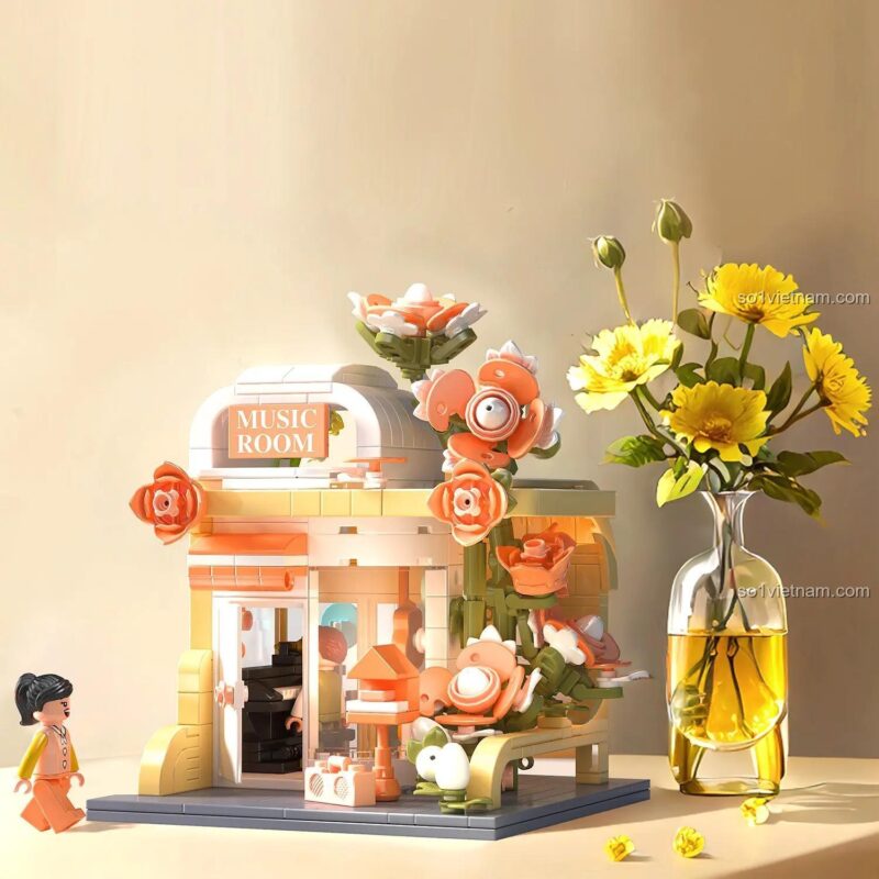 Mô hình Phòng Âm Nhạc ZHEGAO 612005 với hoa vàng, đồ chơi mô hình 612005 cho bé gái 6 tuổi, chất lượng tốt, giá rẻ.