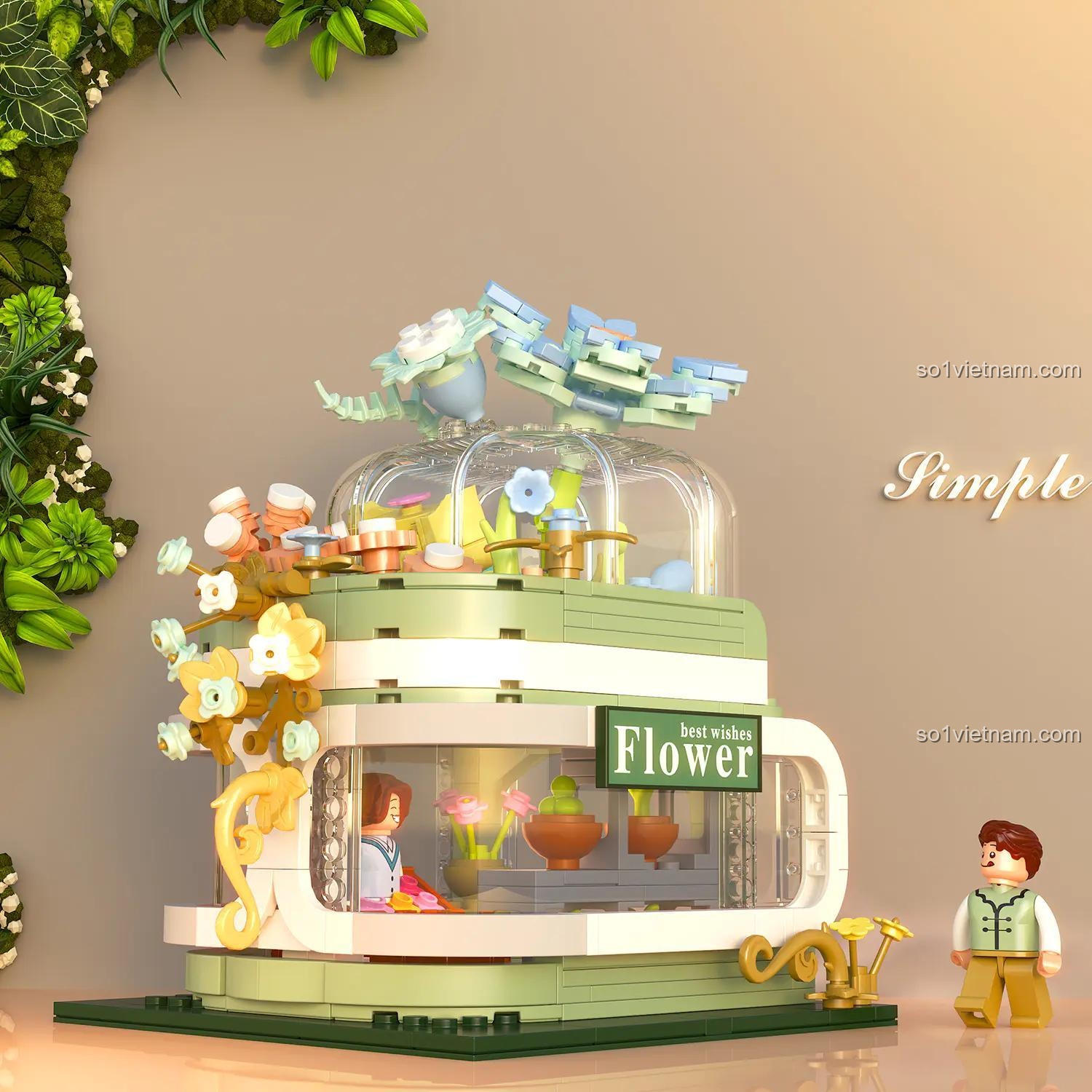 Mô hình cửa hàng hoa ZHEGAO 612008 giá rẻ, cho bé gái 6 tuổi, có minifigure