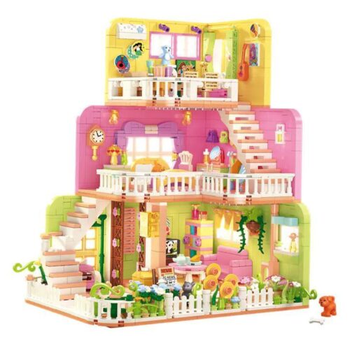 Bộ đồ chơi Ngôi nhà ấm áp ZHEGAO 612016, 1375 mảnh, mô hình nhà búp bê màu hồng và vàng, đồ chơi giáo dục cho bé gái 6 tuổi