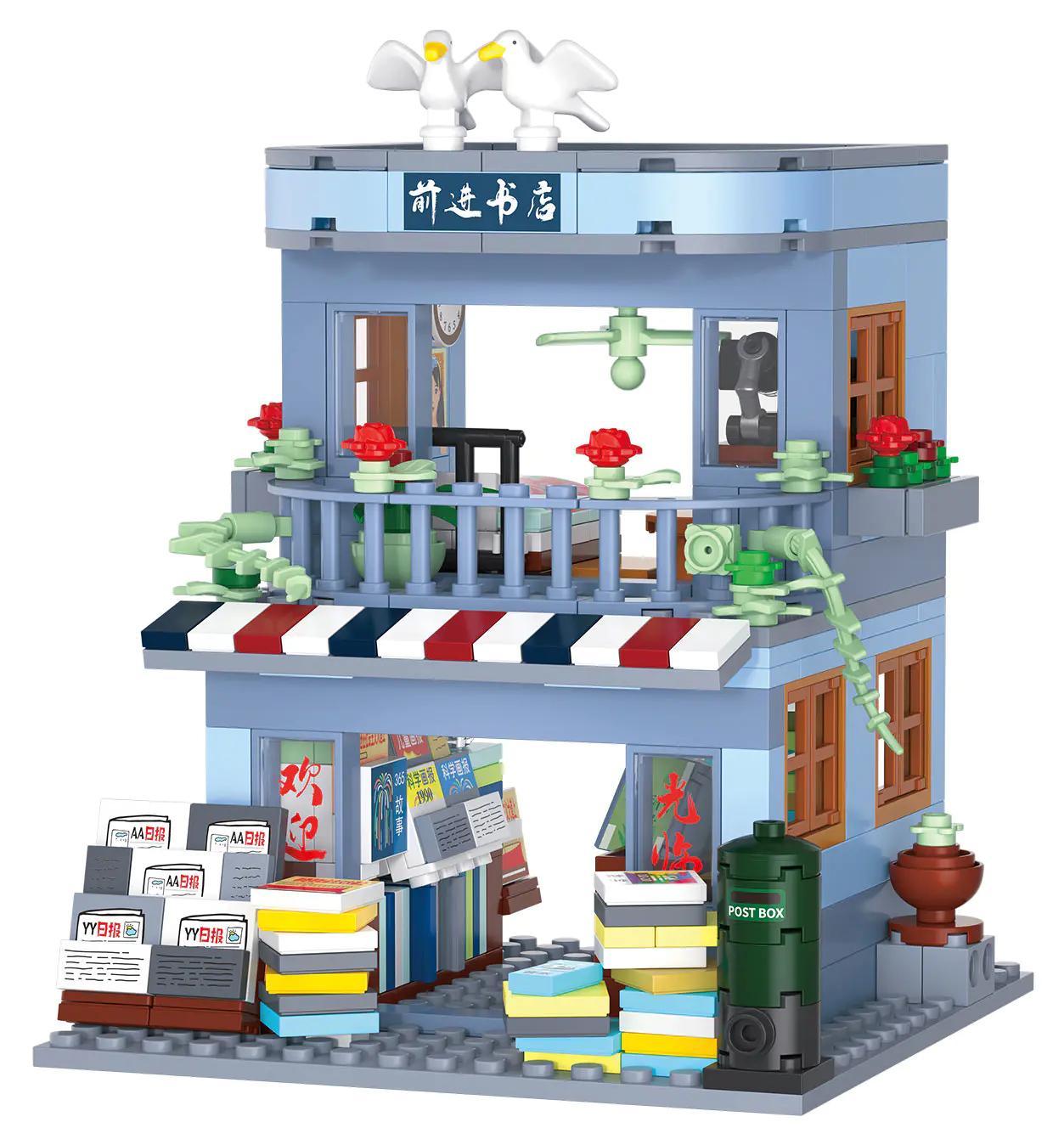 Mô hình nhà sách ZHEGAO 612038, bộ lắp ghép mini block, phong cách retro, chi tiết, đồ chơi giáo dục cho bé 6 tuổi