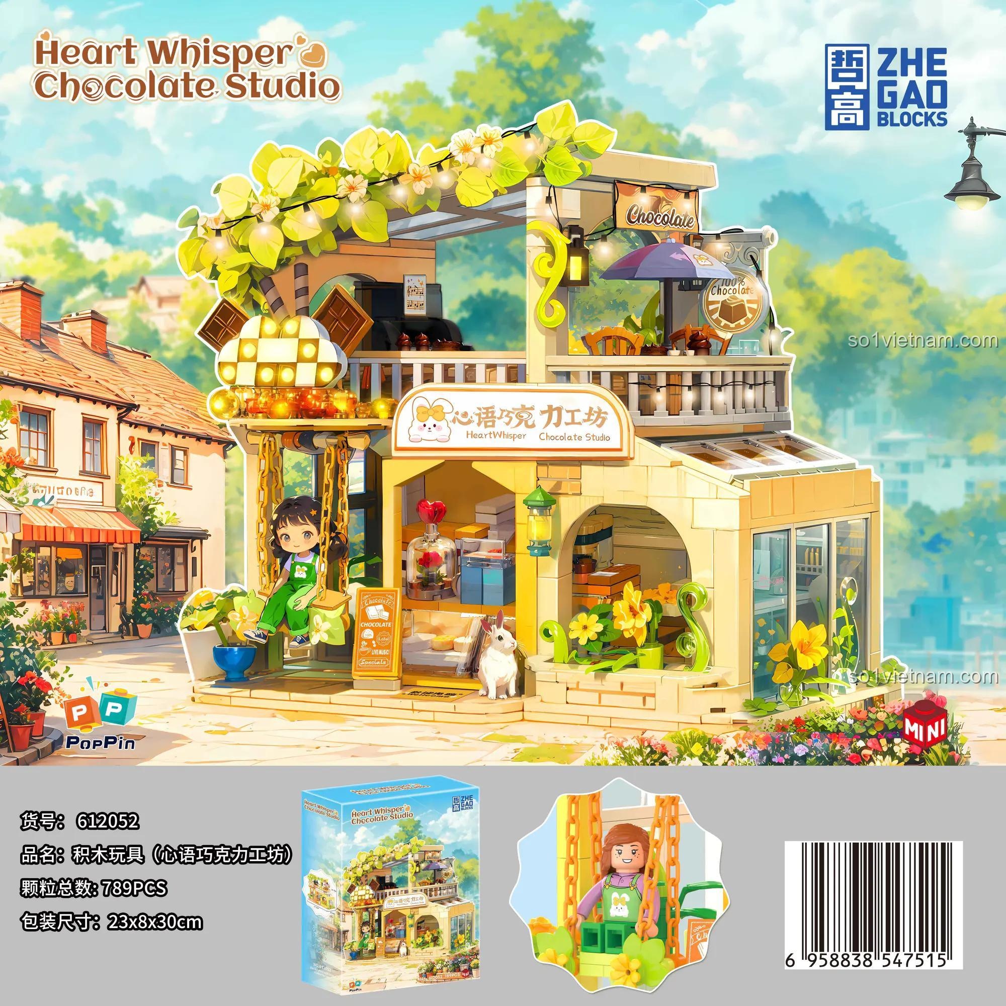 Bộ đồ chơi Tiệm Socola HeartWhisper ZHEGAO 612052 với 789 chi tiết, chất lượng tốt cho con gái 14 tuổi.