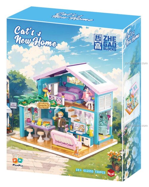 bộ lắp ghép ZHEGAO 612053 Ngôi Nhà Mới Của Mèo, đồ chơi lắp ráp cho con gái 14 tuổi, chất lượng cao