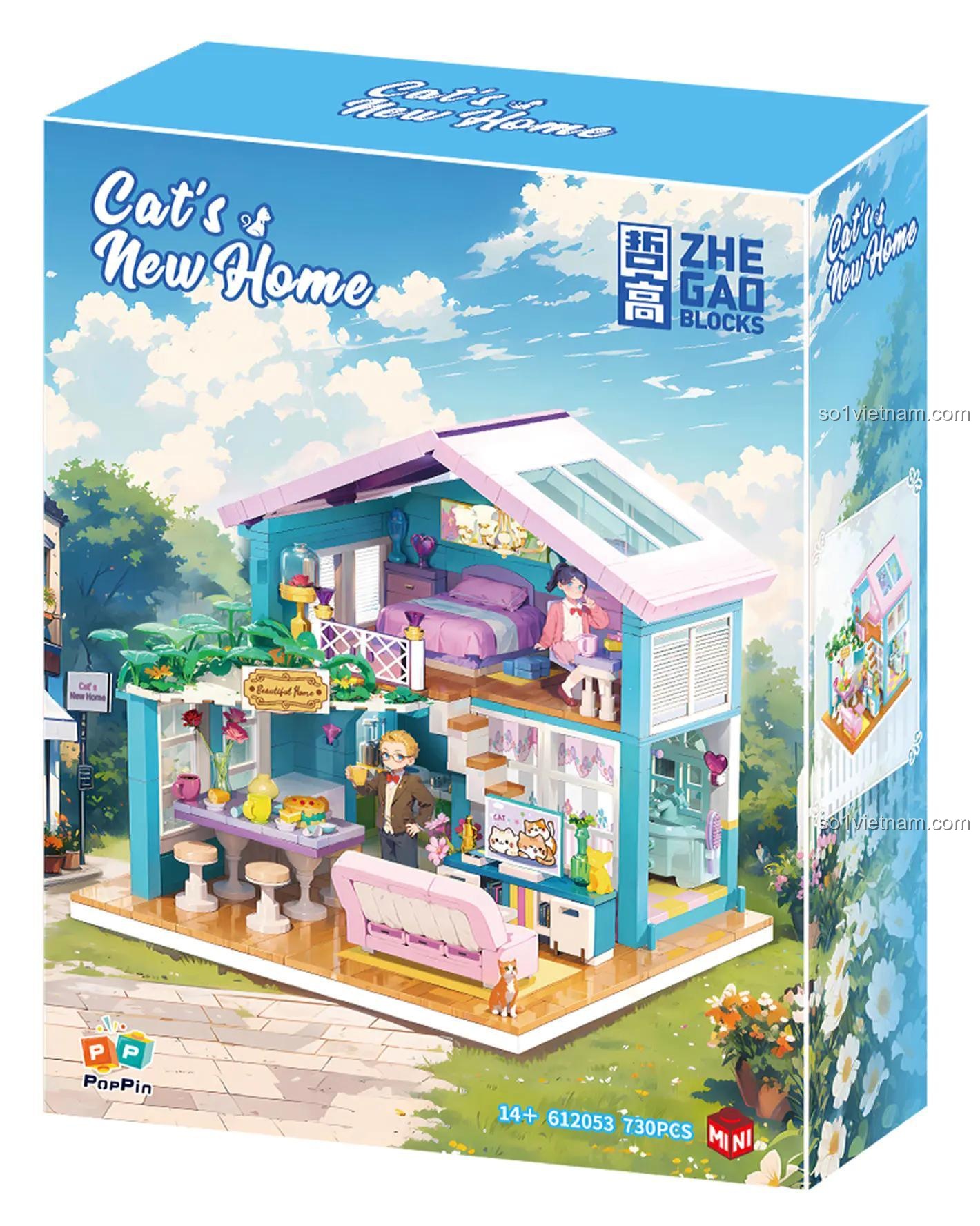 bộ lắp ghép ZHEGAO 612053 Ngôi Nhà Mới Của Mèo, đồ chơi lắp ráp cho con gái 14 tuổi, chất lượng cao