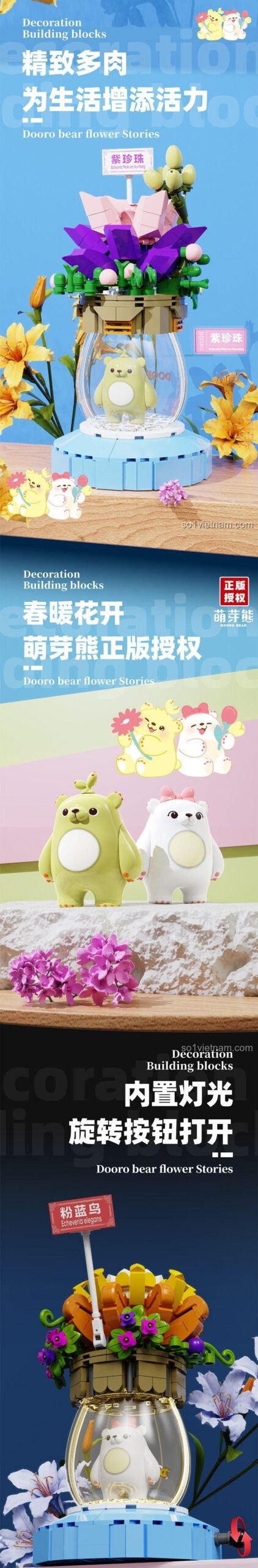 Mô hình Gấu Mầm Dooro Bear 621011 có đèn LED phát sáng, quà tặng sinh nhật cho bé gái.