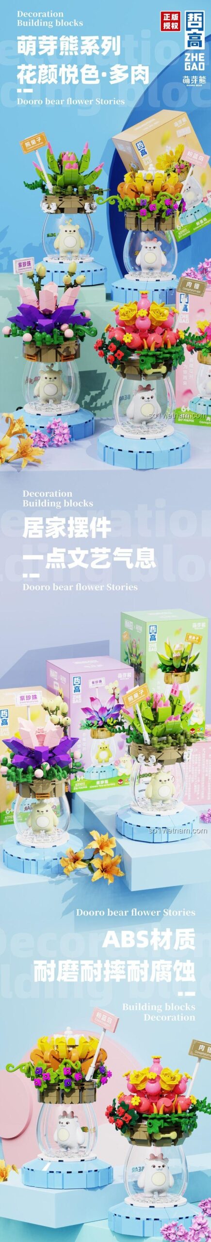 Đồ chơi mô hình ZHEGAO 621011 Chậu cây sen đá lắp ráp, món quà sáng tạo cho con gái.