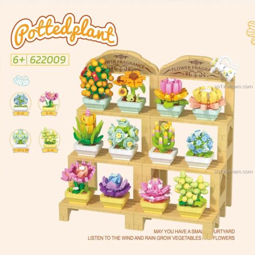 đồ chơi mô hình Cây cảnh mini ZHEGAO 622009, 12 mẫu cây mọng nước mini, bộ xếp hình Mô hình thực vật cho bé gái 6 tuổi