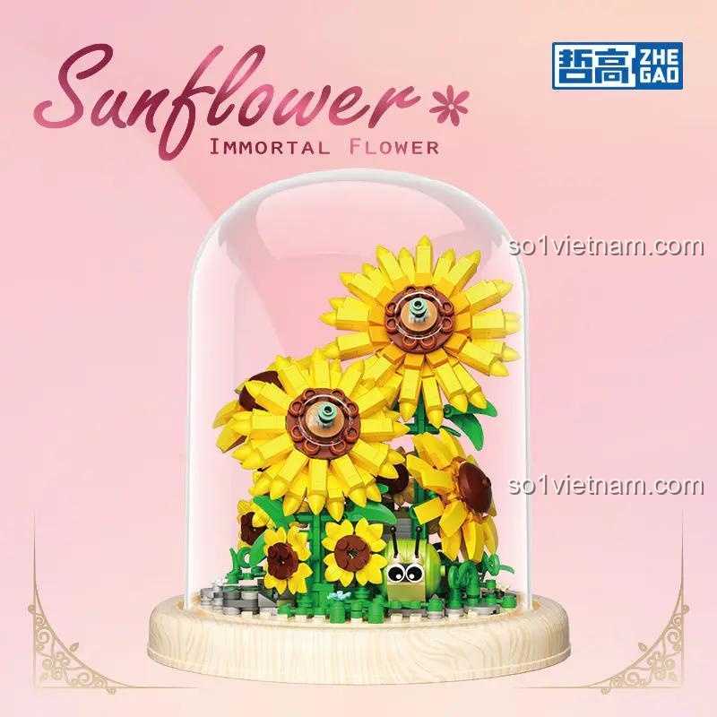 Mô hình Hoa Hướng Dương ZHEGAO 623002 mini block, đồ chơi xây dựng chi tiết tinh xảo, quà tặng đáng tiền cho con gái 6 tuổi