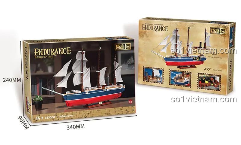 Hộp sản phẩm Thuyền Buồm Hơi Nước Endurance ZHEGAO 653008, bộ lắp ghép 1687 mảnh, đồ chơi giáo dục cho bé trai