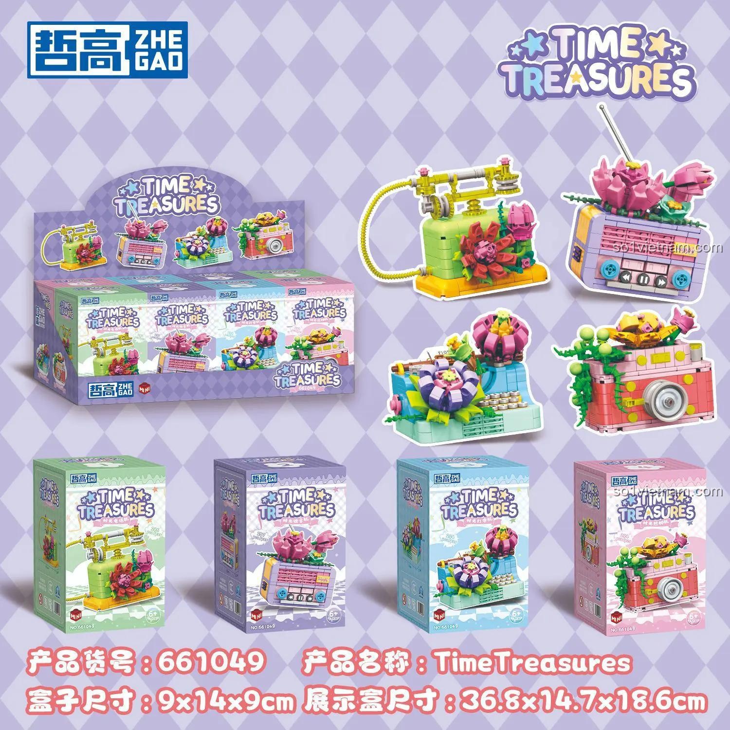 Hộp sản phẩm đồ chơi mô hình ZHEGAO 661049, bộ sưu tập 4 món đồ vật vintage, quà tặng sáng tạo cho con gái.