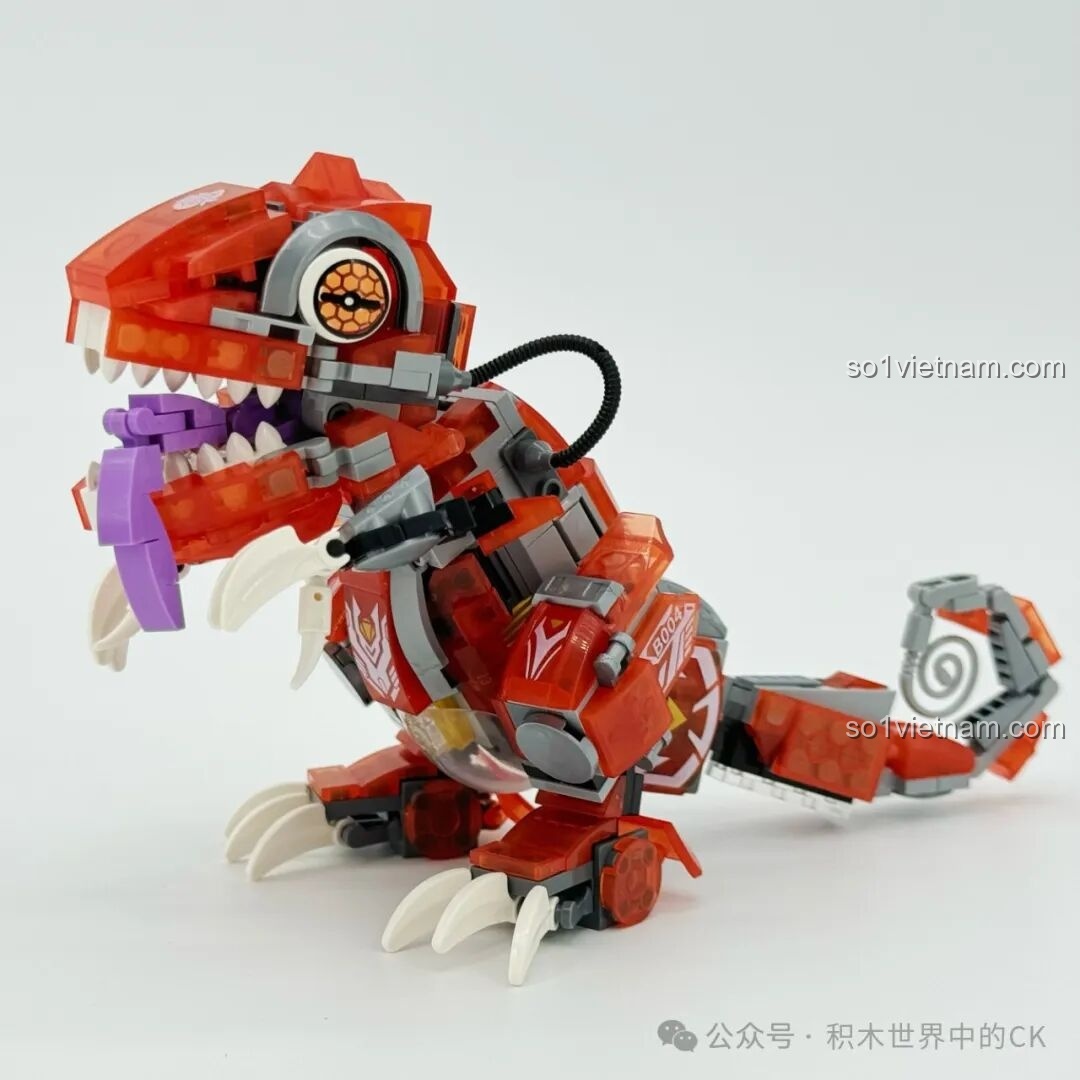 Mô hình Thằn Lằn Lửa Tốc Độ ZHEGAO 662000 đã lắp ráp hoàn chỉnh, màu đỏ cam nổi bật, dáng vẻ năng động.