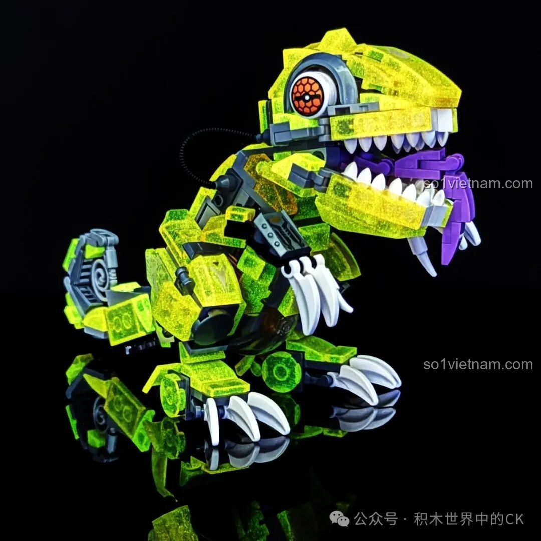 Mô hình Thằn Lằn Lửa Tốc Độ ZHEGAO 662000 phát sáng màu xanh lá trong bóng tối, hiệu ứng độc đáo.