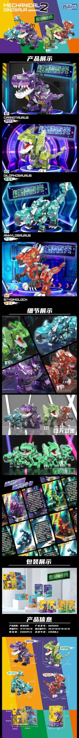 ZHEGAO 662005 Bộ 4 Khủng long Cơ khí Phát sáng - Hộp sản phẩm