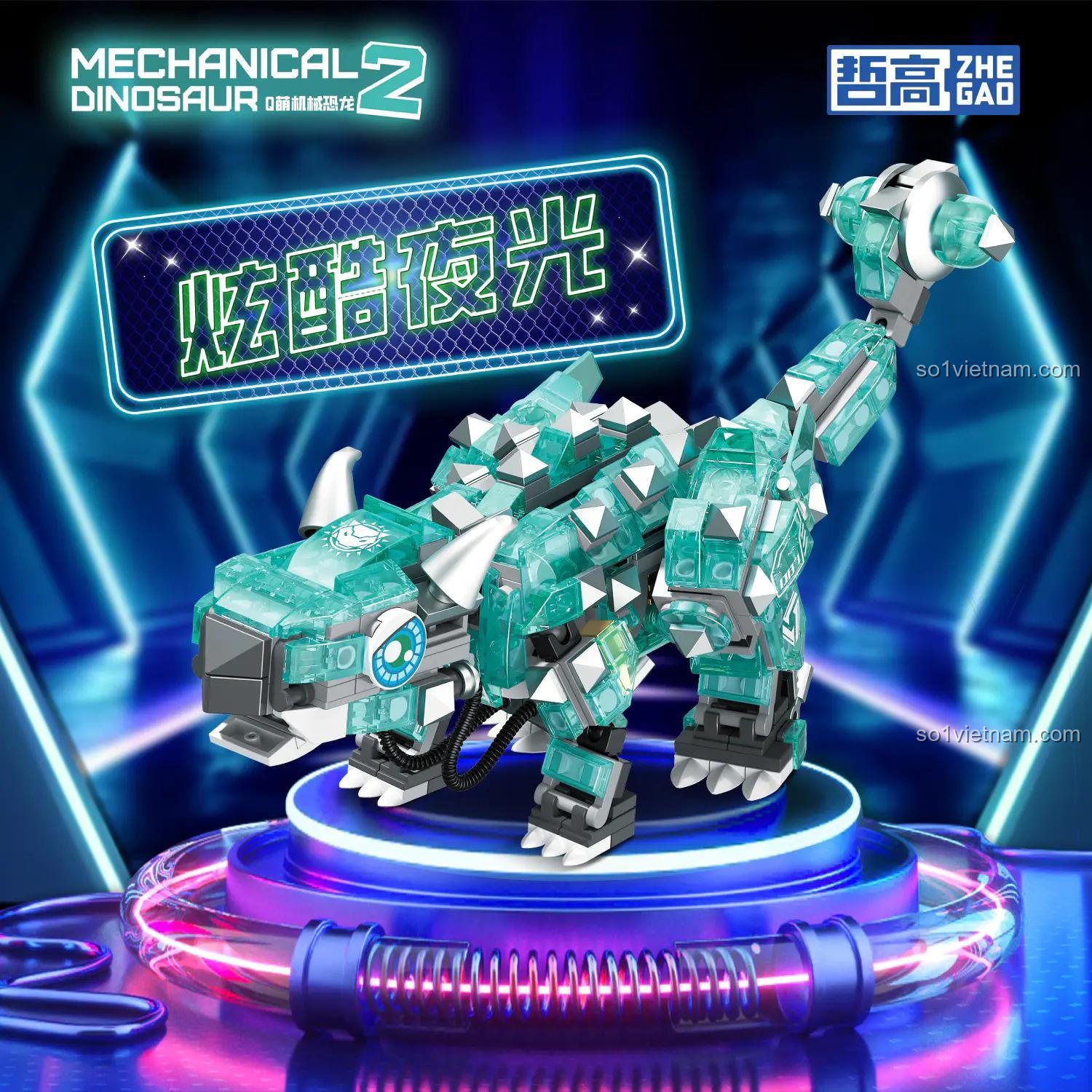 ZHEGAO 662005 Khủng long Xanh lá Cơ khí Phát sáng - Chi tiết