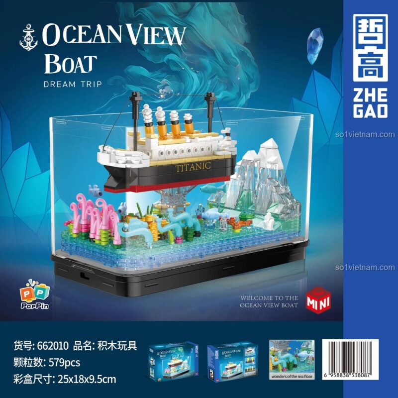 Chi tiết mô hình Tàu Titanic Biển Xanh ZHEGAO 662009