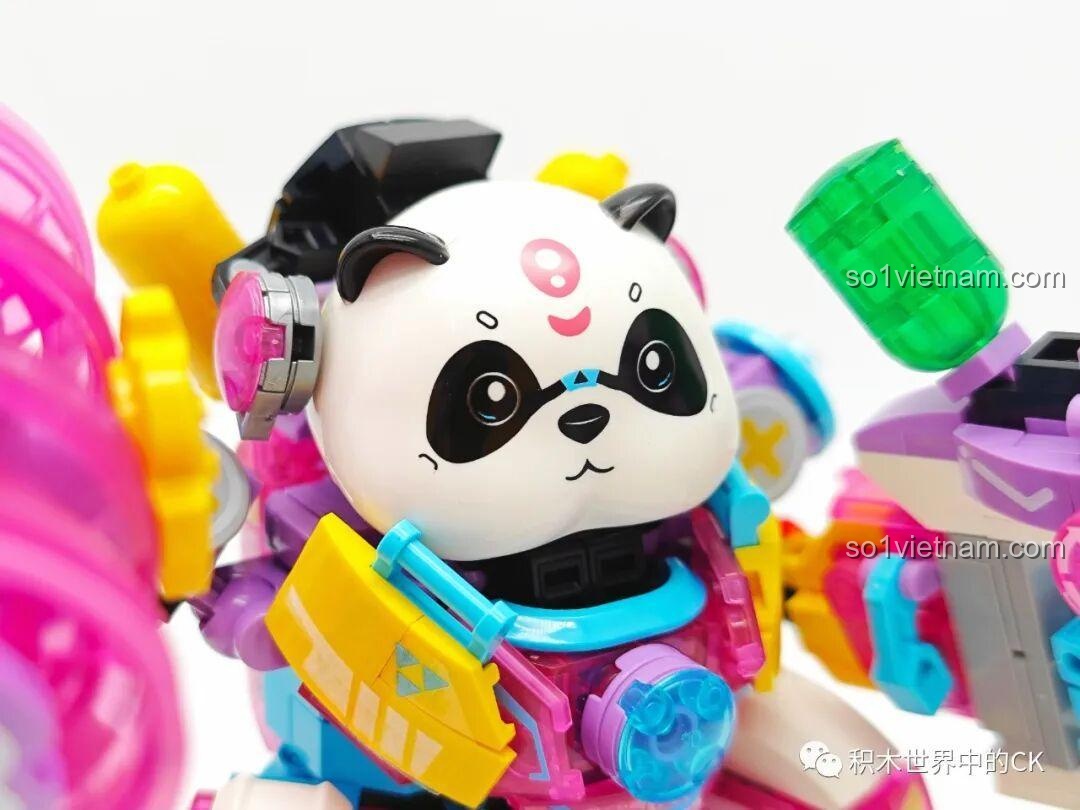 Chi tiết đầu của đồ chơi mô hình Mecha Panda ZHEGAO 662011, bộ khối lắp ghép Robot Panda, biểu cảm mạnh mẽ