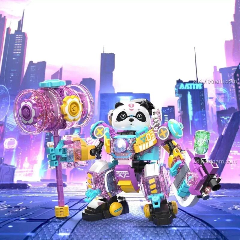 đồ chơi mô hình ZHEGAO 662012 Panda Mecha Lilia, robot gấu trúc cyberpunk phát sáng, cho bé gái 6 tuổi