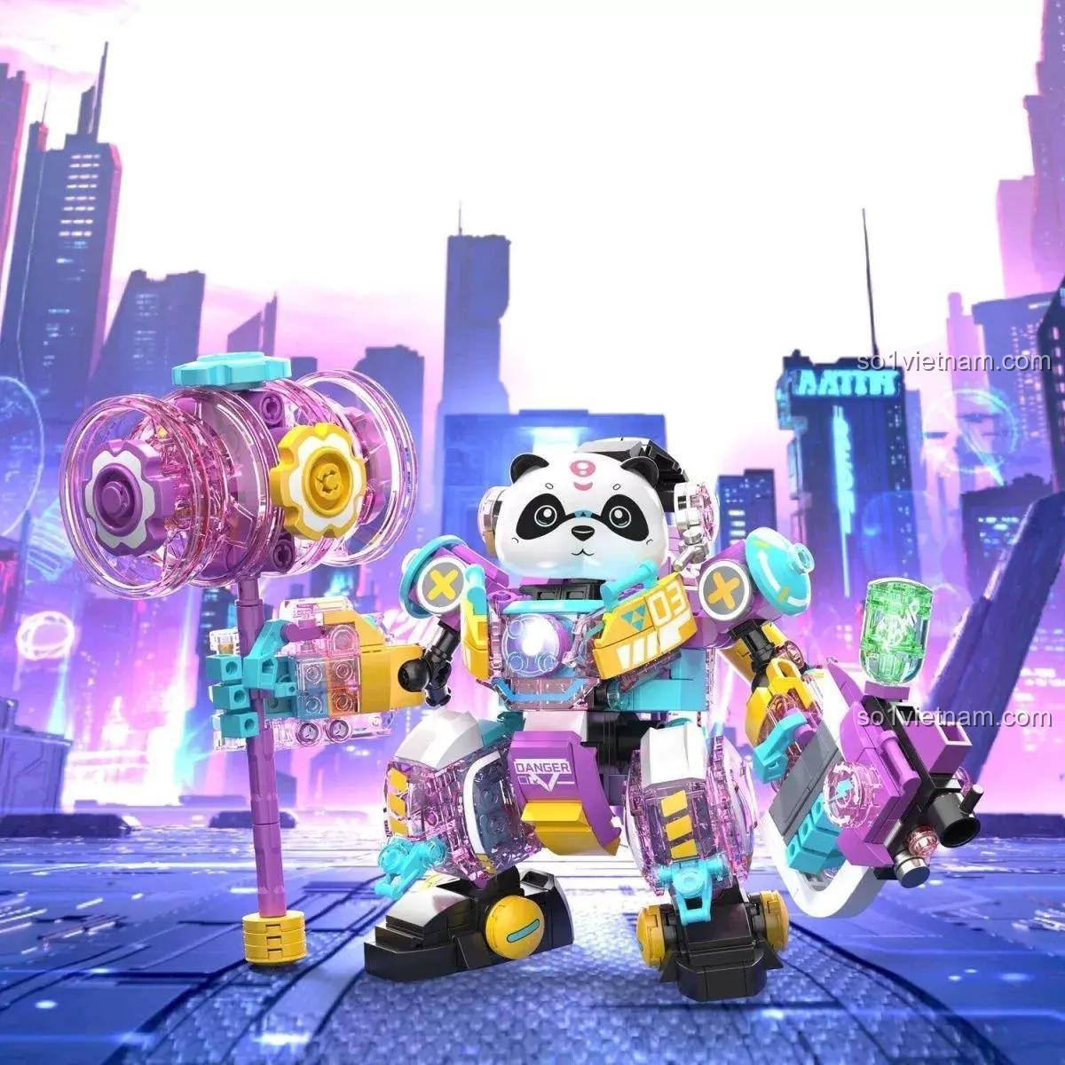 đồ chơi mô hình ZHEGAO 662012 Panda Mecha Lilia, robot gấu trúc cyberpunk phát sáng, cho bé gái 6 tuổi