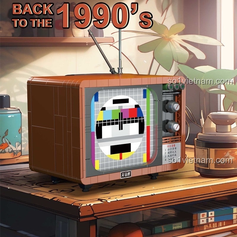 Mô hình Tivi CRT cổ Zhegao 662015 dùng làm đồ trang trí trên bàn, mang lại không khí hoài niệm.