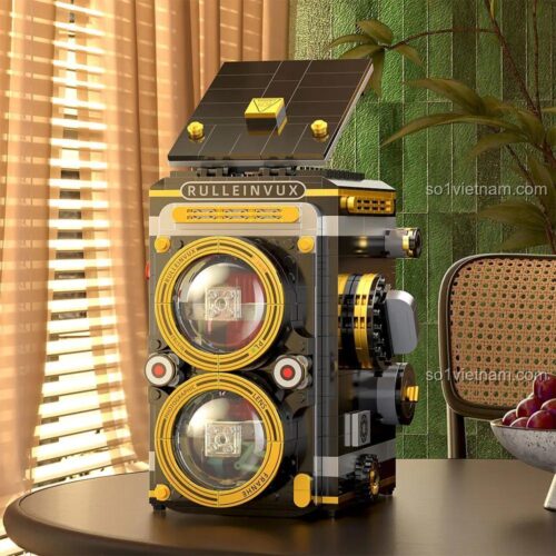 Mô hình máy ảnh cổ điển ZHEGAO 662040 sau khi lắp ráp, 630 chi tiết, màu đen vàng