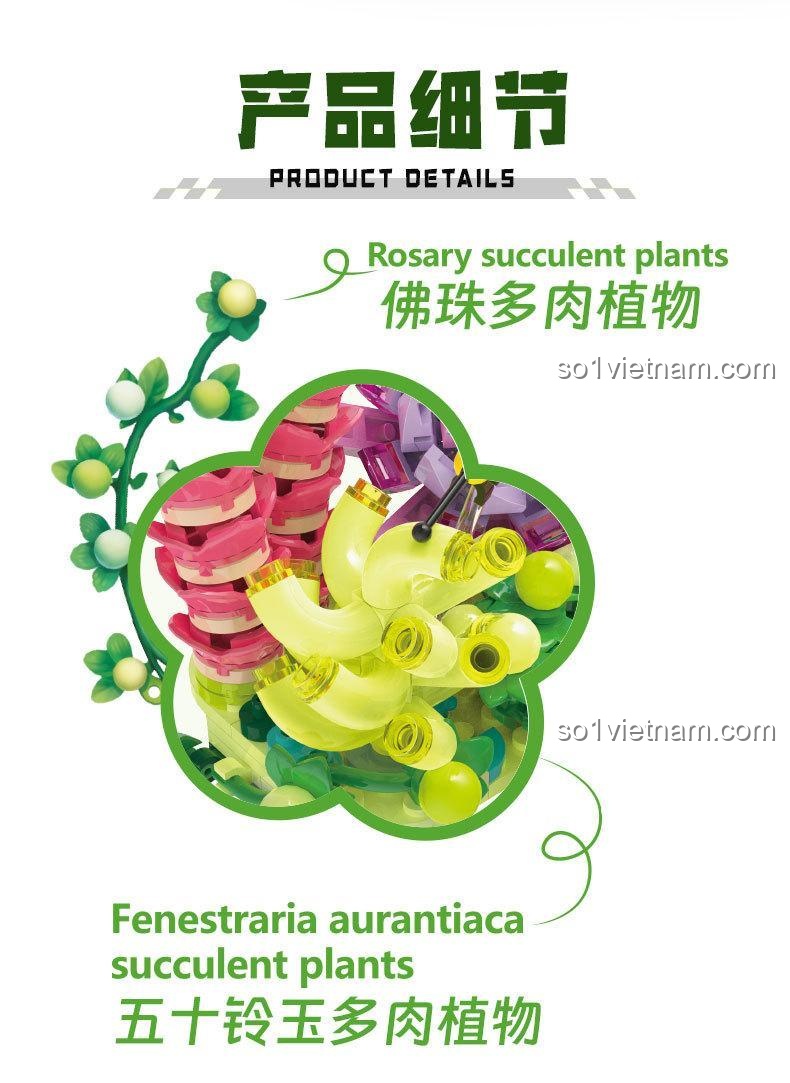 Chi tiết cây mọng nước Rosary trong bộ đồ chơi xây dựng Mô Hình Cây Mọng Nước ZHEGAO 663004, chất lượng cao, đáng tiền.
