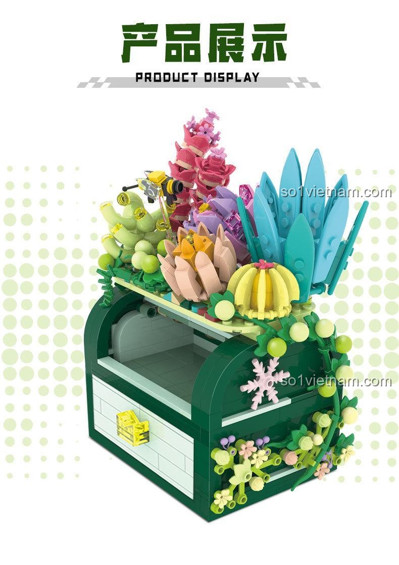 Mô hình Hộp Cây Mọng Nước ZHEGAO 663004, bộ xếp hình có ngăn kéo tiện lợi, phát triển sáng tạo cho bé gái 6 tuổi.