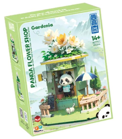 Hộp sản phẩm bộ lắp ghép Cửa hàng hoa Gấu Trúc ZHEGAO 663012-1, thiết kế đáng yêu, giá tốt cho con gái 14 tuổi.